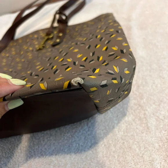 Fossil Jenna PVC Tote Bag Double Handle Key Accent Medium Zipper Shoulder Bag - Picture 8 of 16